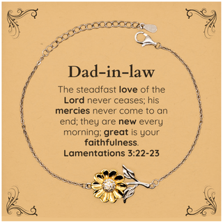 Dad-in-law Lamentations 3:22-23 Sunflower Bracelet Christian Scripture for Dad-in-law Birthday Christmas The steadfast love of the Lord never ceases; his mercies never come to an end.