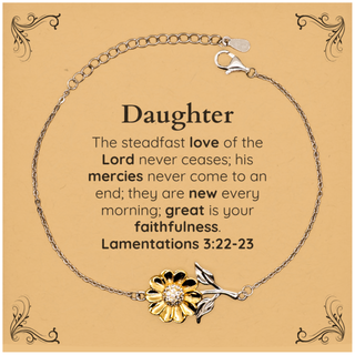 Daughter Lamentations 3:22-23 Sunflower Bracelet Christian Scripture for Daughter Birthday Christmas The steadfast love of the Lord never ceases; his mercies never come to an end.