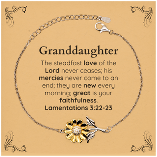 Granddaughter Lamentations 3:22-23 Sunflower Bracelet Christian Scripture for Granddaughter Birthday Christmas The steadfast love of the Lord never ceases; his mercies never come to an end.