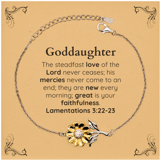 Goddaughter Lamentations 3:22-23 Sunflower Bracelet Christian Scripture for Goddaughter Birthday Christmas The steadfast love of the Lord never ceases; his mercies never come to an end.