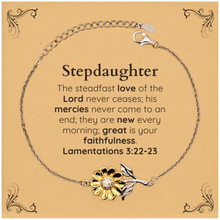 Stepdaughter Lamentations 3:22-23 Sunflower Bracelet Christian Scripture for Stepdaughter Birthday Christmas The steadfast love of the Lord never ceases; his mercies never come to an end.