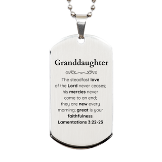 Granddaughter Lamentations 3:22-23 Silver Dog Tag Christian Scripture for Granddaughter Birthday Christmas The steadfast love of the Lord never ceases; his mercies never come to an end.