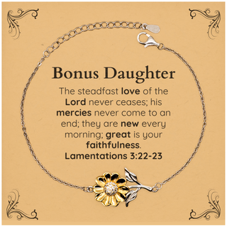 Bonus Daughter Lamentations 3:22-23 Sunflower Bracelet Christian Scripture for Bonus Daughter Birthday Christmas The steadfast love of the Lord never ceases; his mercies never come to an end.