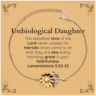 Unbiological Daughter Lamentations 3:22-23 Sunflower Bracelet Christian Scripture for Unbiological Daughter Birthday Christmas The steadfast love of the Lord never ceases; his mercies never come to an end.