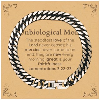 Unbiological Mom Lamentations 3:22-23 Cuban Link Chain Bracelet Christian Scripture for Unbiological Mom Birthday Christmas The steadfast love of the Lord never ceases; his mercies never come to an end.