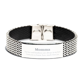 Stainless Steel Bracelet Momma I Love You engraved Gift for Mom Birthday Christmas Special occasion Womens Jewelry Bold Strength Confidence Trendy Style Forever in My Heart