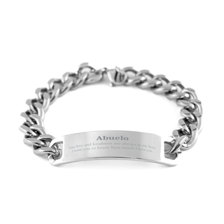 Abuelo Stainless Steel Cuban Chain Bracelet - Your love and kindness engraved - Perfect Gift for Grandpa on Birthday or Christmas - Abuelo Bracelet for Veterans Day - Unique Jewelry for Abuelo to show love and gratitude