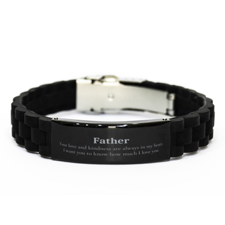 Fathers Day Gift Black Glidelock Bracelet for Dad - Your Love Forever in My Heart, Engraved Mens Jewelry for Birthday and Christmas