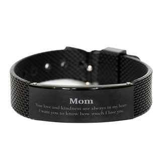 Mom Black Shark Mesh Bracelet Love Kindness Heart Engraved Christmas Gift for Her