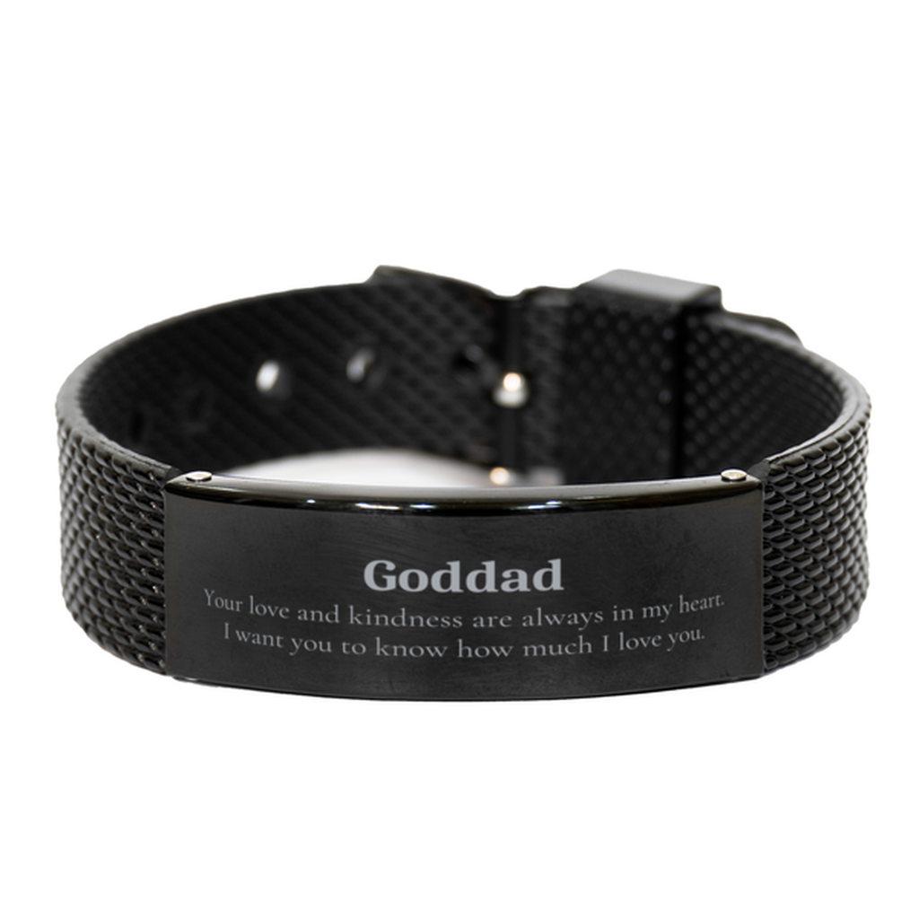 Goddad Black Shark Mesh Bracelet - Engraved Love and Kindness Gift for Fathers Day, Christmas, Birthday - Unique and Inspirational Jewelry for Dad