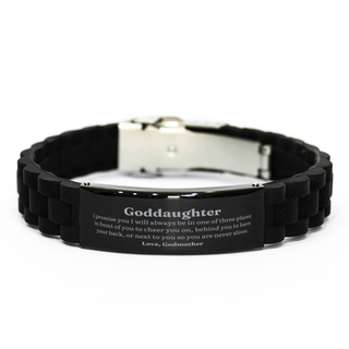 Unique Black Glidelock Clasp Bracelet Goddaughter I promise to always be by your side, an engraved gift for her Birthday, Graduation, Christmas, to show my love and support for you