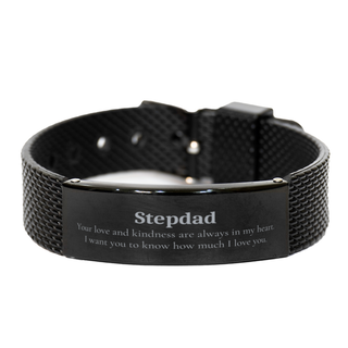 Stepdad Black Shark Mesh Bracelet - Express Your Love with This Engraved Gift for Stepdad on Christmas, Birthday, or Any Occasion - Unique and Meaningful Token of Appreciation