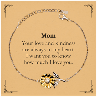 Mom Sunflower Bracelet Engraved Love Kindness Heart Inspirational Gift for Her Birthday Christmas Mothers Day Jewelry