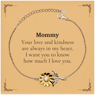 Mommy Sunflower Bracelet - Engraved Love Keepsake for Birthday, Holidays, and Graduation - Mommys Kindness in My Heart - Unique Inspirational Gift for Mothers Day and Christmas