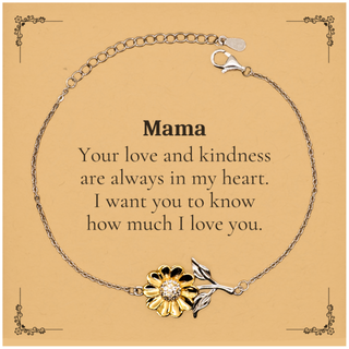 Mama Sunflower Bracelet - Engraved Love and Kindness Gift for Mothers Day, Birthday, Christmas - Unique Jewelry for Mom, Mama, Mother - Inspirational Gift to Show Love and Appreciation