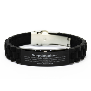 Stepdaughter Black Glidelock Clasp Bracelet Engraved Jewelry Gift Birthday Christmas Love from Bonus Dad - Meaningful Token of Support and Love for Stepdaughter