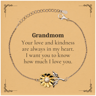 Grandmom Sunflower Bracelet - Your Love Always in My Heart, Perfect Gift for Her Birthday, Christmas, Mothers Day - Engraved Inspirational Jewelry for Grandmom