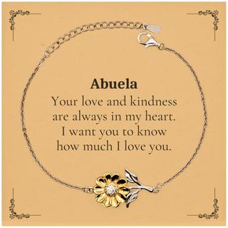 Abuela Sunflower Bracelet - Your Love and Kindness Engraved, Perfect Gift for Mothers Day, Birthday, Christmas, Holidays, Confidence Boosting Jewelry for Grandma Who Really Deserves It