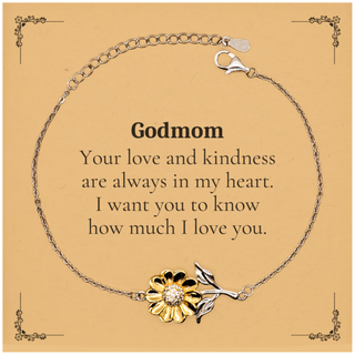 Engraved Sunflower Bracelet Godmom Gift Love and Kindness Heart Hopeful Inspirational Jewelry for Birthday Graduation Christmas Easter  Your love and kindness are always in my heart.