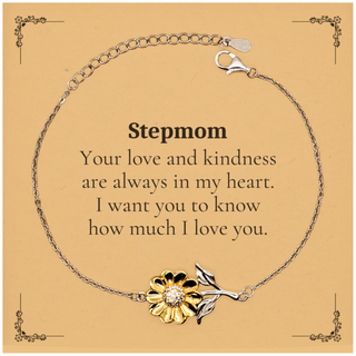 Stepmom Sunflower Bracelet I love you, always in my heart. Engraved Gift for Stepmom, Mothers Day, Christmas, Birthday, Appreciation, Love, Appreciate