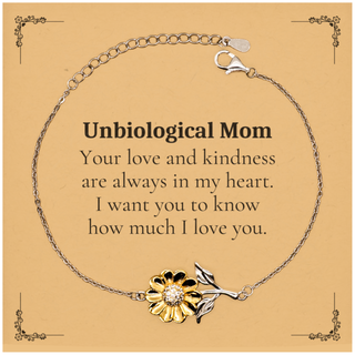 Unbiological Mom Sunflower Bracelet - Your love and kindness engraved for Mothers Day Gift, Birthday, and more