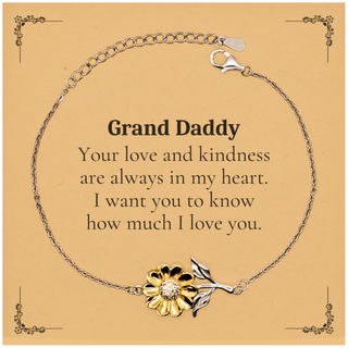 Grand Daddy Sunflower Bracelet, Your Love Always in My Heart, Inspirational Gift for Veterans Day, Christmas and Birthday - Unique Engraved Jewelry for Grandfather