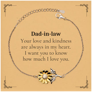 Sunflower Bracelet for Dad-in-law - Always in my heart, love and kindness engraved for Holidays, Birthday, Christmas, Veterans Day