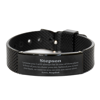 Stepson Engraved Black Shark Mesh Bracelet for Stepdad - Always by your side, Birthday Gift, Inspirational Support, Veterans Day Present