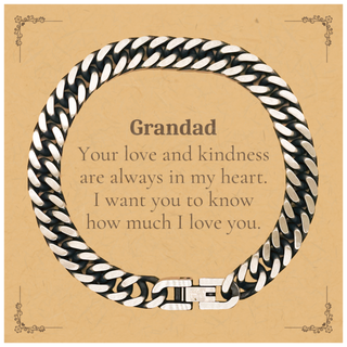 Grandad Gift Cuban Link Chain Bracelet - Your Love and Kindness Always in My Heart - Perfect Christmas Birthday Veterans Day Jewelry for Grandad