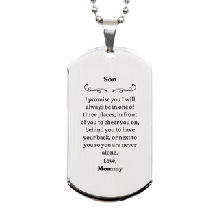 Engraved Silver Dog Tag Son Inspirational Gift for Graduation, Birthday, Christmas - Always by Your Side, Love Mommy