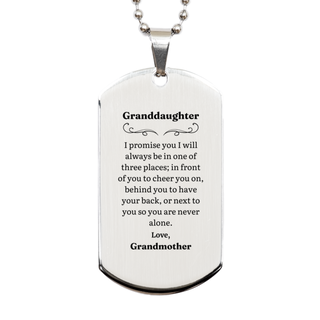 Granddaughter Silver Dog Tag Always Support Love Grandmother Inspirational Gift for Birthday or Christmas