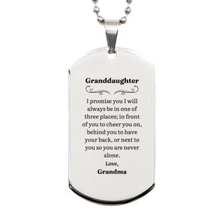 Granddaughter Silver Dog Tag Engraved Gift for Birthday Christmas - Always by Your Side, Love Grandma