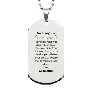 Goddaughter Engraved Silver Dog Tag - Always by Your Side, Godmother Promise - Perfect Birthday, Christmas, Graduation Gift for Goddaughter - Inspirational Jewelry to Show Your Love and Support