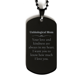 Unbiological Mom Black Dog Tag - A Unique Gift to Express Your Love on Mothers Day, Birthday, or Any Special Occasion