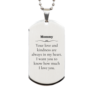 Mommy Love Engraved Silver Dog Tag - Gift for Mom on Mothers Day, Birthday, Christmas - Unique and Inspirational Token of Love and Appreciation from Daughter or Son