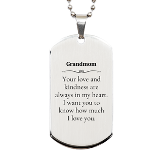 Grandmom Engraved Silver Dog Tag - Your love and kindness forever cherished - Unique Gift for Birthday or Christmas with Love and Appreciation