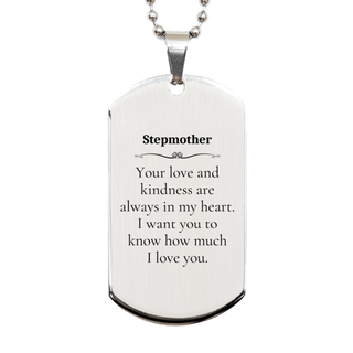 Stepmother Engraved Silver Dog Tag - Your love in my heart, Christmas Gift for Step mom, Veterans Day present