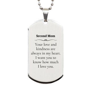 Second Mom Silver Dog Tag - Engraved Love and Kindness Gift for Her Birthday, Mothers Day, Christmas - Unique Heartfelt Appreciation Jewelry