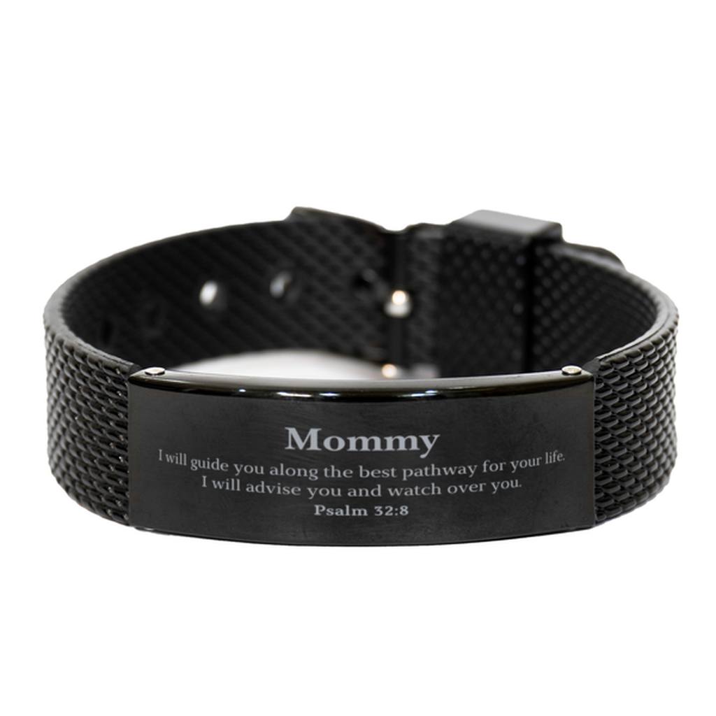 Mommy Black Shark Mesh Bracelet - Inspirational Psalm 32:8 Gift for Her, Birthday Christmas Graduation Jewelry