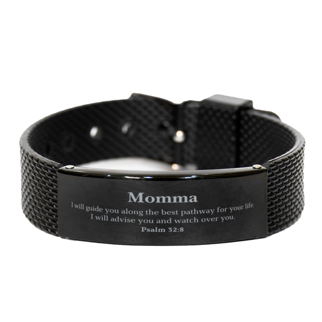 Momma Black Shark Mesh Bracelet - Unique Engraved Gift for Mothers Day, Birthday, Christmas - Psalm 32:8 Inspirational Jewelry for Momma to Find Confidence and Hope