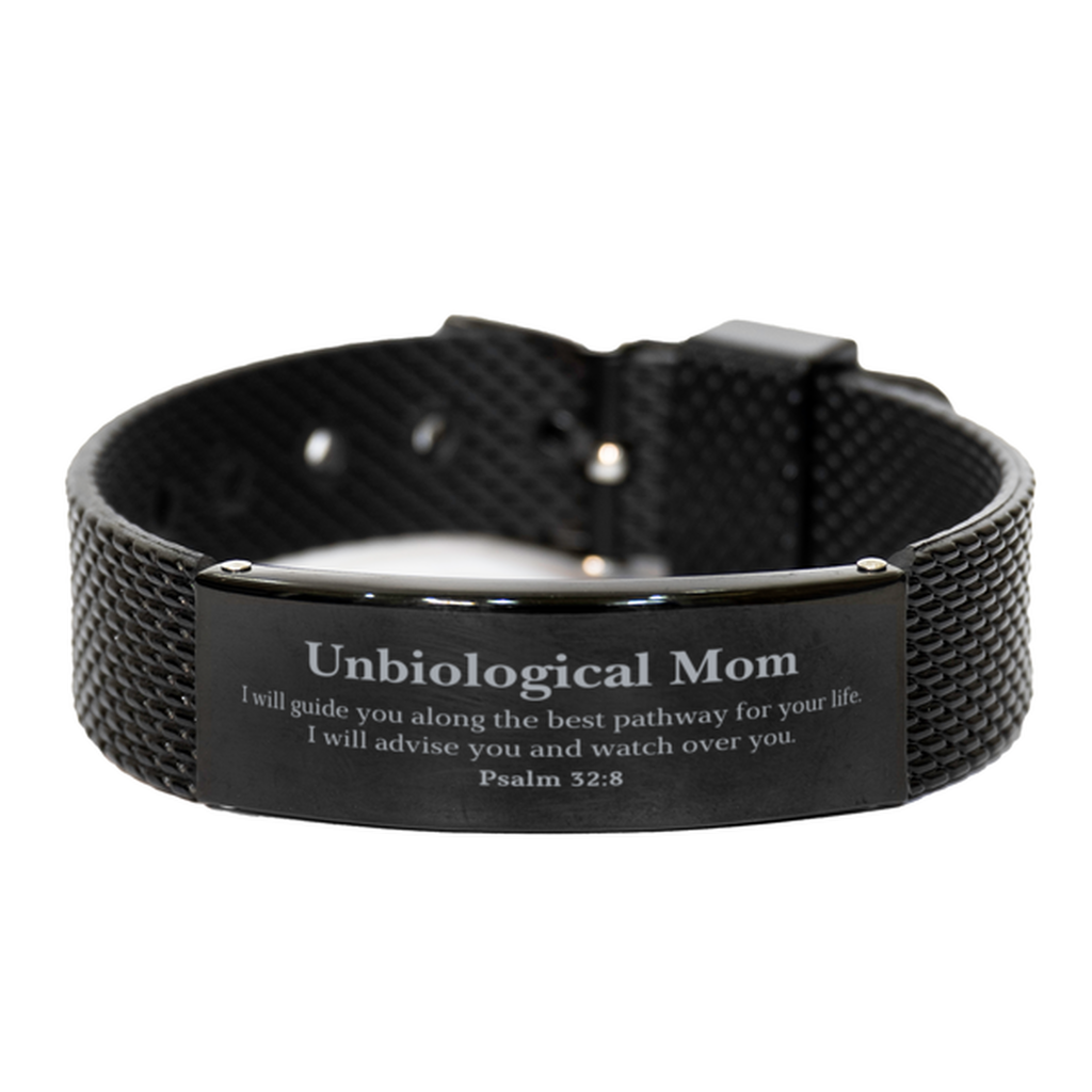 Unbiological Mom Black Shark Mesh Bracelet I will guide you along the best pathway for your life. Engraved inspirational gift for Mothers Day, Christmas, Birthday, and Holidays