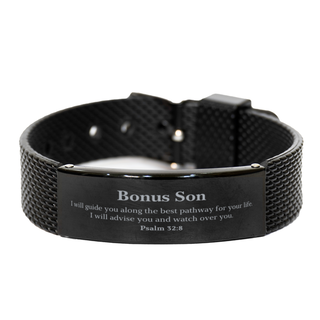 Black Shark Mesh Bracelet for Bonus Son - I will guide you along the best pathway for your life. Perfect Inspirational Gift for Birthday, Graduation, Veterans Day, Christmas, Easter - Psalm 32:8