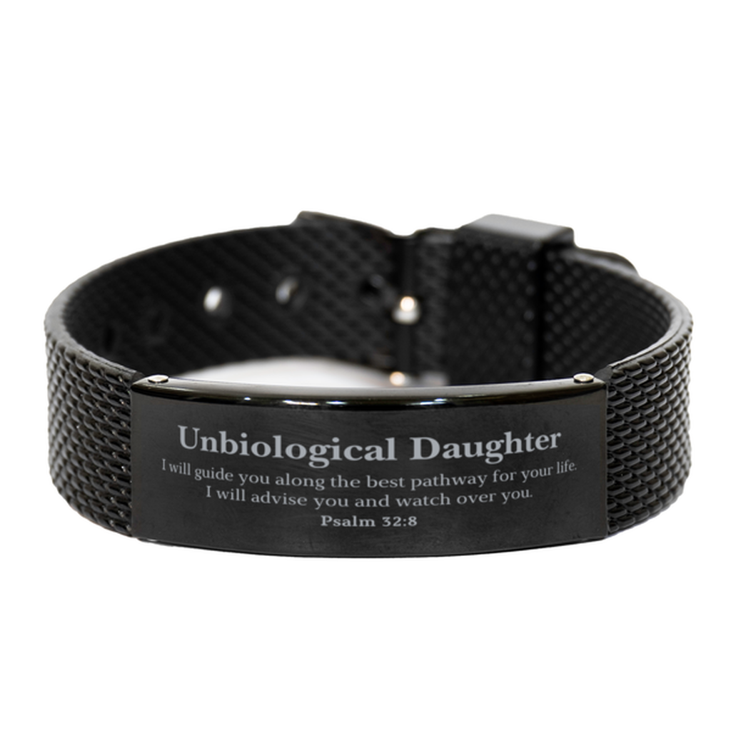 Unbiological Daughter Black Shark Mesh Bracelet Psalm 32:8 Inspirational Confidence Gift for Birthday Christmas Graduation