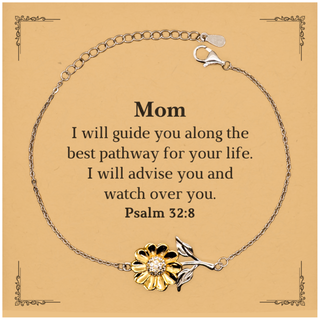 Sunflower Bracelet Inspirational Gift for Mom | Psalm 32:8 Engraved Jewelry for Mothers Day, Birthday, Holidays, and Special Occasions | Meaningful Guidance and Love Jewelry for Her