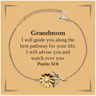 Grandmom Sunflower Bracelet - Psalm 32:8 Engraved Inspirational Gift for Christmas Birthday Graduation