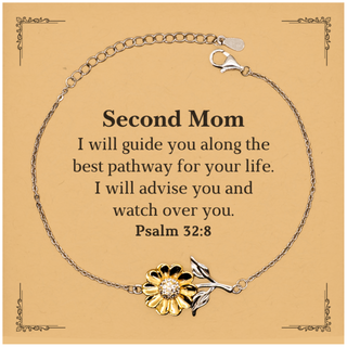 Sunflower Bracelet Second Mom Inspirational Psalm 32:8 Engraved Jewelry Gift for Her Birthday Christmas Holidays