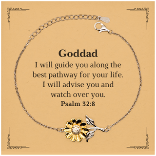 Sunflower Bracelet Goddad Psalm 32:8 Engraved Inspirational Gift for Birthday Christmas Graduation Veterans Day