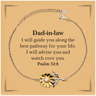 Sunflower Bracelet Dad-in-law Gift Engraved Quote Birthday Christmas Veterans Day Hope Inspirational Confidence - I will guide you along the best pathway for your life Psalm 32:8