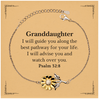 Granddaughter Sunflower Bracelet - Engraved Psalm 32:8 for Birthday Gift, Inspiration and Hope, Unique Jewelry for Her