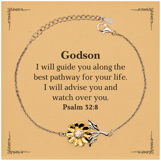 Sunflower Bracelet Godson Psalm 32:8 Engraved Inspirational Gift for Graduation, Birthday, Christmas - Unique Godson I will guide you along the best pathway for your life. I will advise you and watch over you.